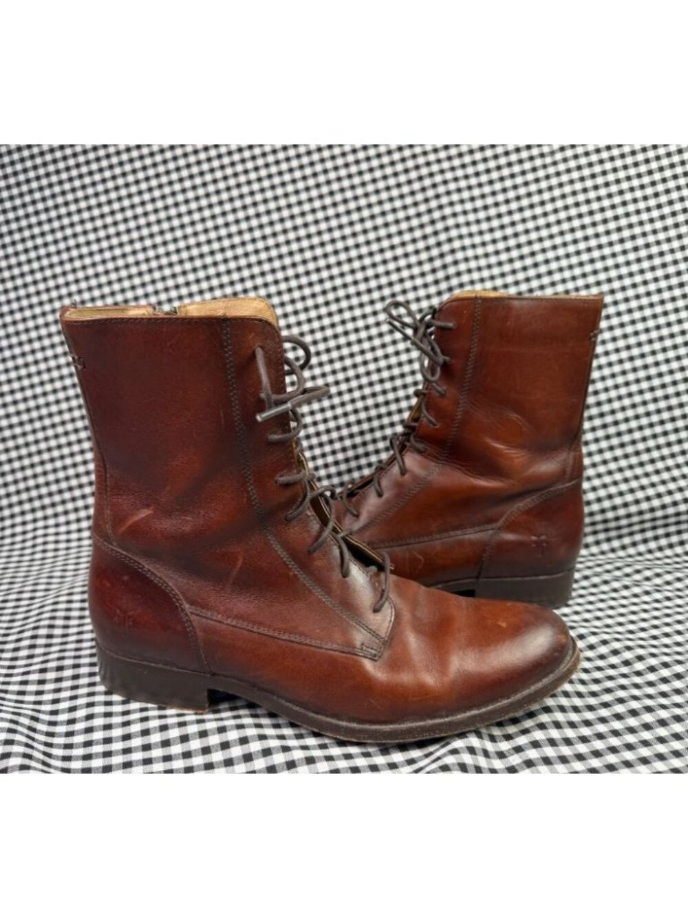 Frye Artisan Zip Lace Up Boots Women 10 Brown Western Leather Combat Moto Mexico